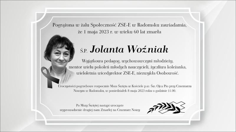 Nekrolog - Wicedyrektor Jolanta Woźniak