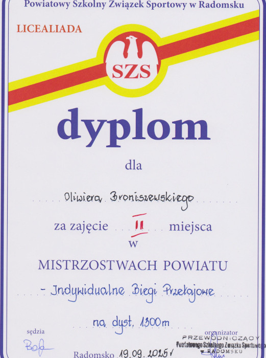 Oliwier Broniszewski - II miejsce w biegach przełajowych