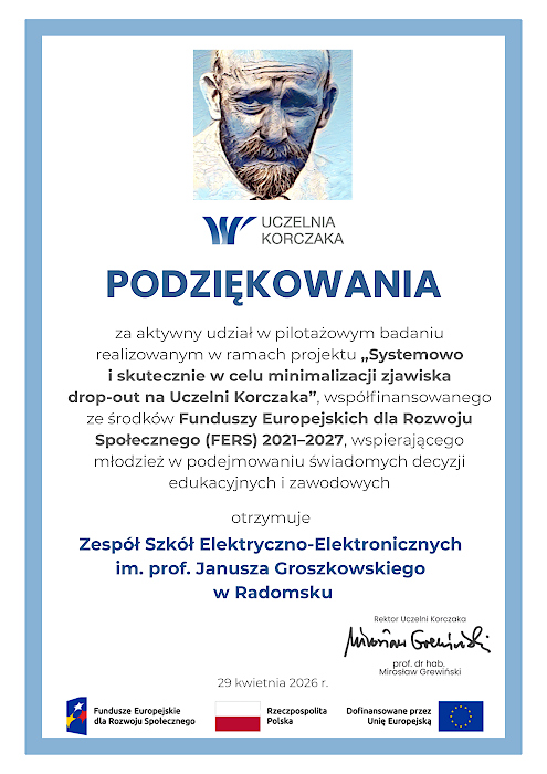 Podziękowanie za udział w projekcie 