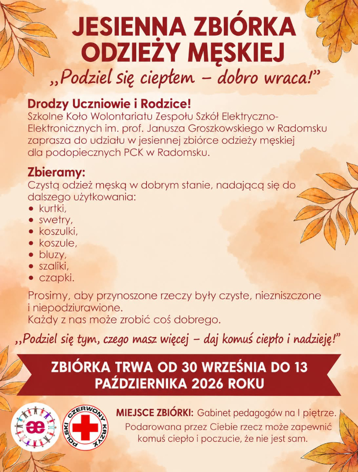  plakat - jesienna zbiórka odzieży męskiej